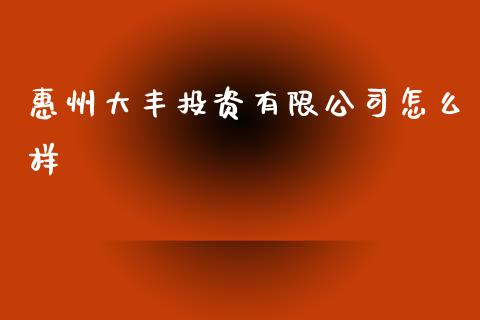 惠州大丰投资有限公司怎么样_https://www.gongyisiwang.com_恒指期货_第1张