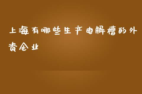 上海有哪些生产电解槽的外资企业_https://www.gongyisiwang.com_原油期货_第1张