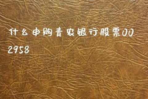 什么申购青农银行股票002958_https://www.gongyisiwang.com_原油期货_第1张