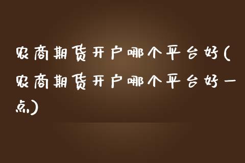 农商期货开户哪个平台好(农商期货开户哪个平台好一点)_https://www.gongyisiwang.com_期货公司手续费排名_第1张