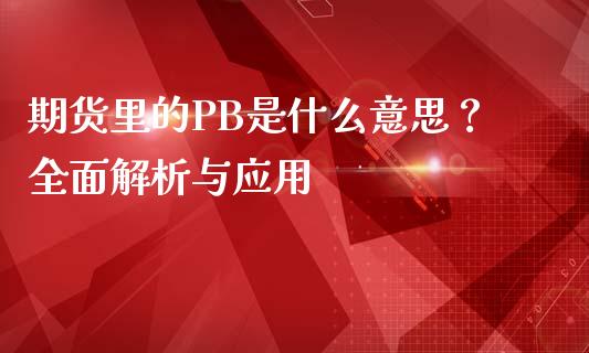 期货里的PB是什么意思？全面解析与应用_https://www.gongyisiwang.com_股指期货交易手续费_第1张