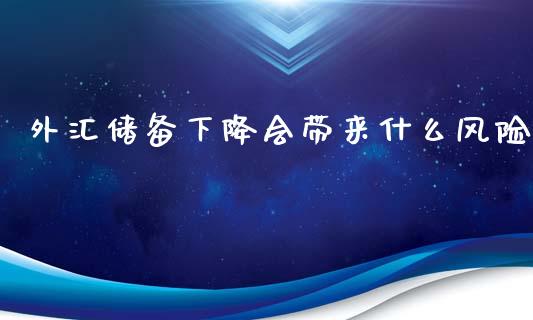 外汇储备下降会带来什么风险_https://www.gongyisiwang.com_焦炭期货手续费_第1张