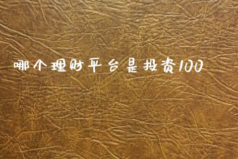 哪个理财平台是投资100_https://www.gongyisiwang.com_道指_第1张
