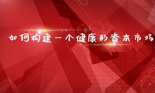 如何构建一个健康的资本市场_https://www.gongyisiwang.com_股指期货交易手续费_第1张
