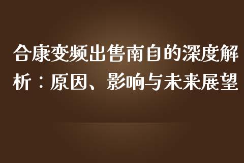 合康变频出售南自的深度解析：原因、影响与未来展望_https://www.gongyisiwang.com_焦炭期货手续费_第1张