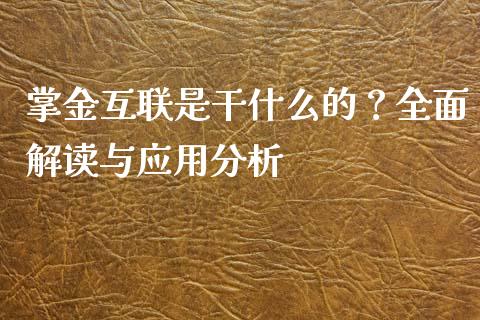 掌金互联是干什么的？全面解读与应用分析_https://www.gongyisiwang.com_股指期货交易手续费_第1张