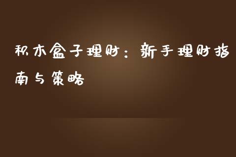 积木盒子理财：新手理财指南与策略_https://www.gongyisiwang.com_股指期货_第1张