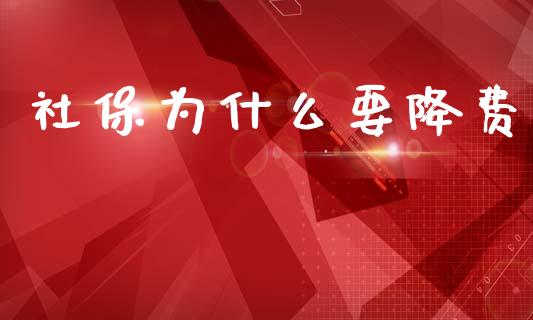 社保为什么要降费_https://www.gongyisiwang.com_焦炭期货手续费_第1张