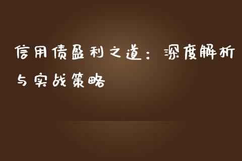 信用债盈利之道：深度解析与实战策略_https://www.gongyisiwang.com_原油期货_第1张